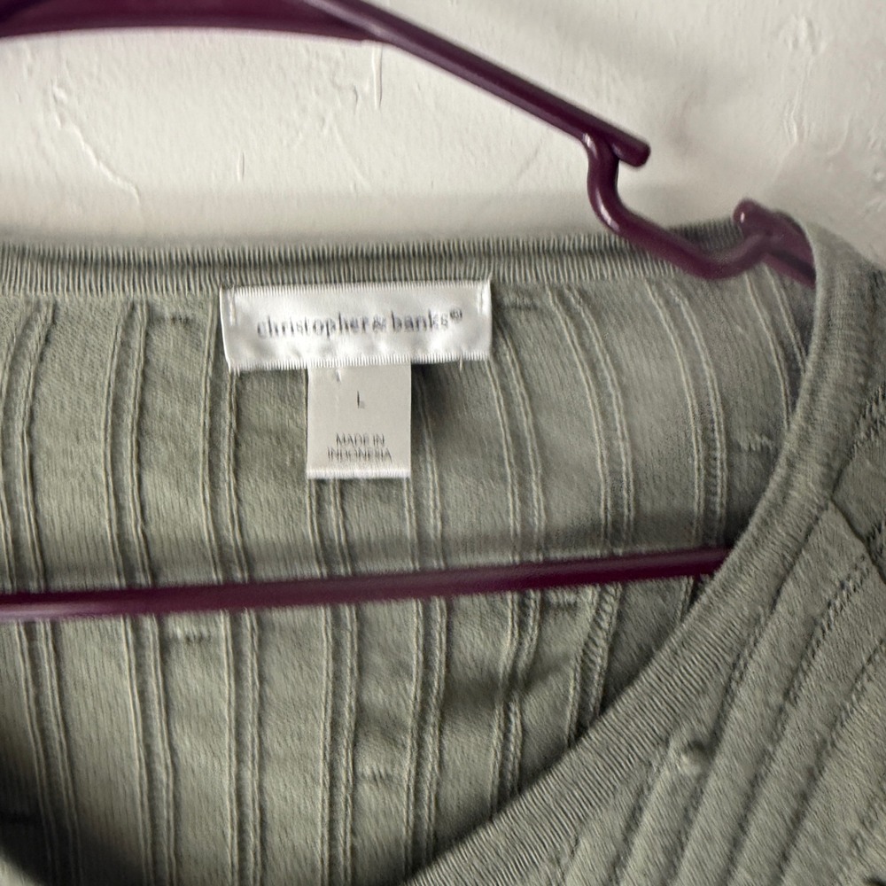Christopher & Banks Y2k Green Cardigan Ribbed Knit Button Down Preppy Academia L - Picture 3 of 10